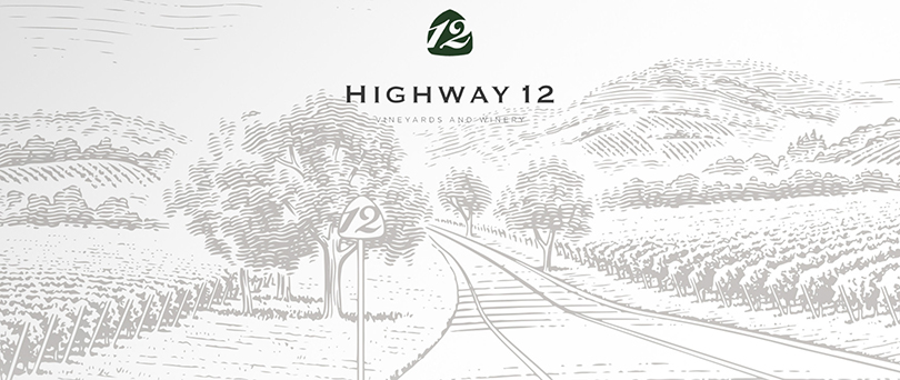 Highway 12 logo with California highway 12 sketch drawing background