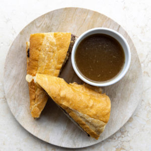 Cozy French Dip Sandwich on a plate