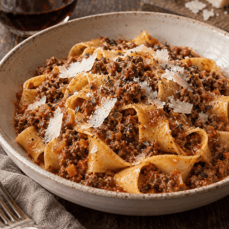 pasta dish with lamb ragu
