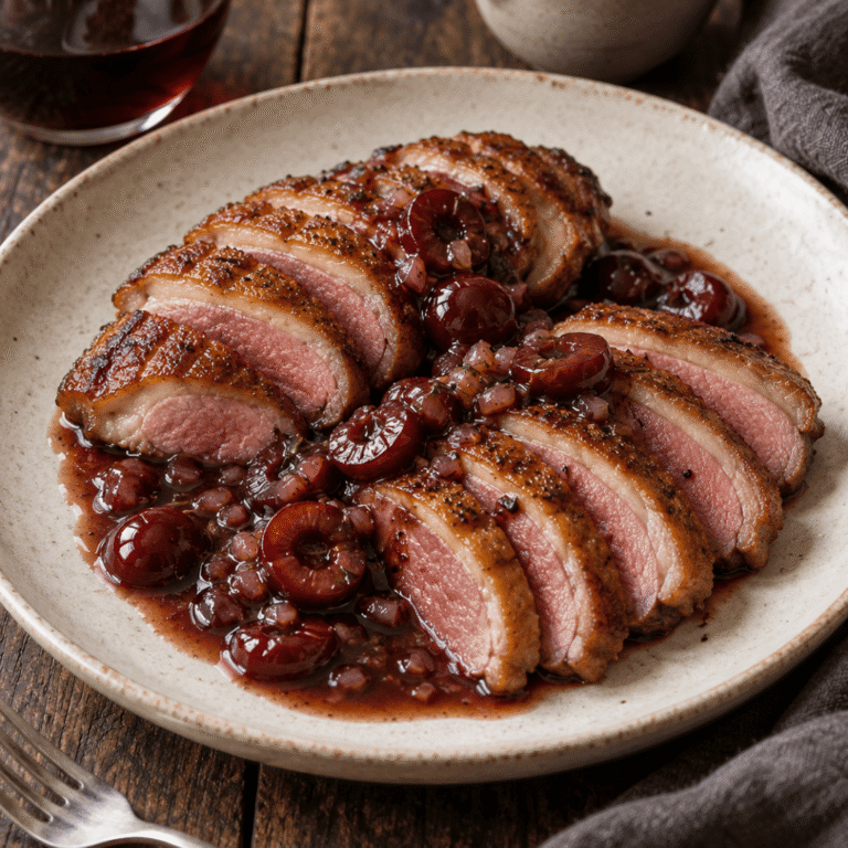 pan seared duck with cherry sauce